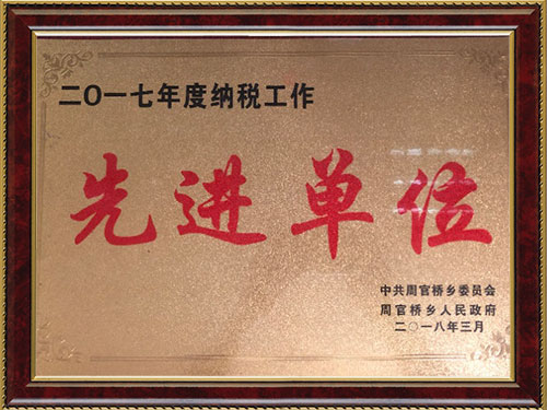 2017年納稅工作先進單位